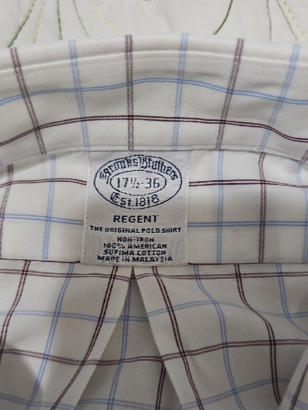 Brooks Brothers White Button-Down Shirt with Blue and Brown Plaid - Picture 2 of 4